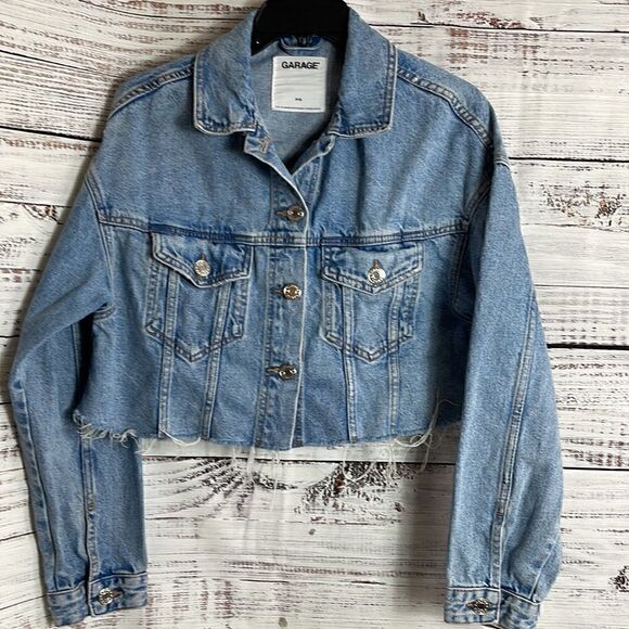 Garage Jeans jacket Womens Sz S Petite Denim Blue light Raw Hem Cotton Cowgirl - Picture 1 of 9